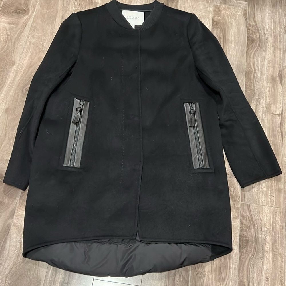 🔥🔥DEREK LAM 10 CROSBY Mixed Media Lamb Leather Trim Wool Blend Varsity Jacket